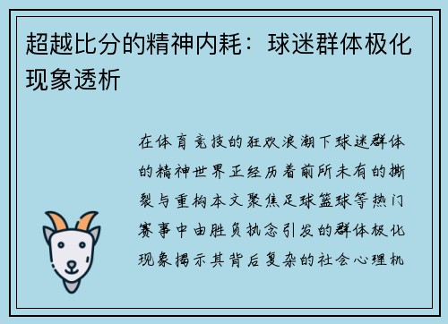 超越比分的精神内耗：球迷群体极化现象透析